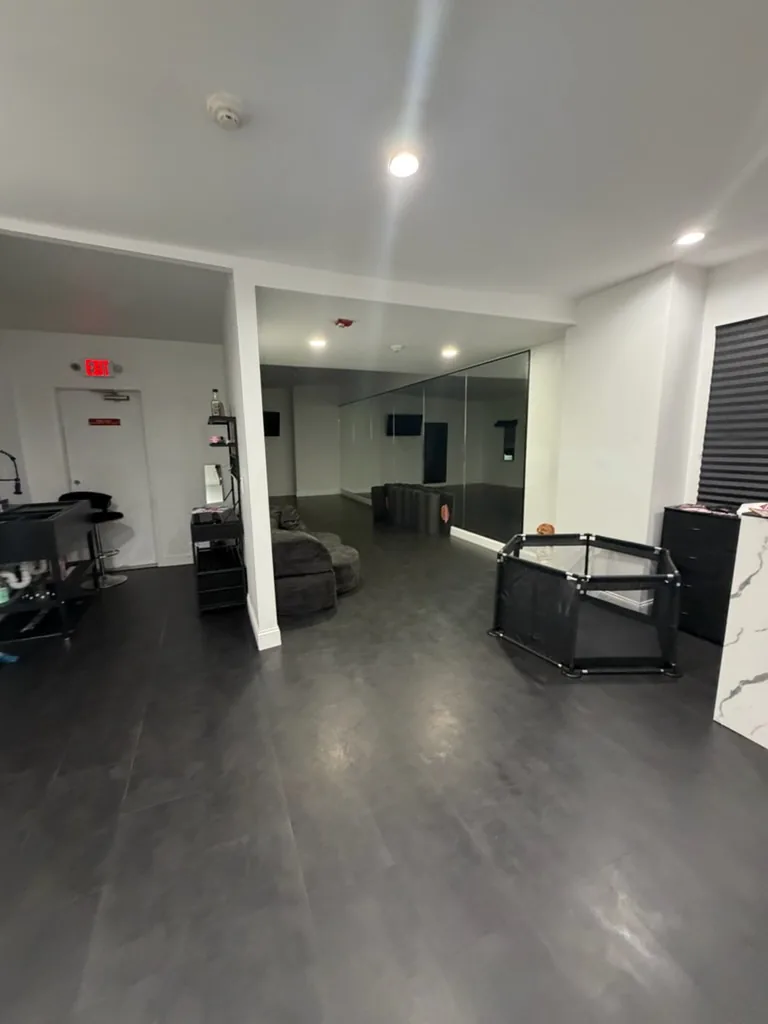 The lounge area, right off the studio floor